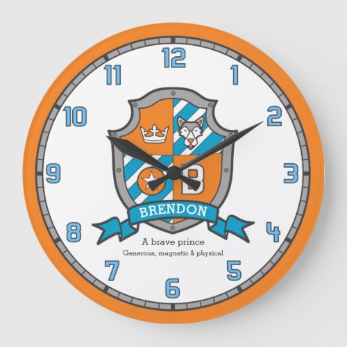 Brendon boys name meaning knights shield orange large clock