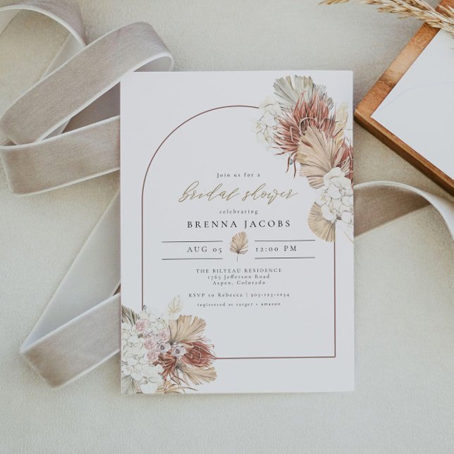 BRENNA Boho Arch Terracotta Palm Bridal Shower Invitation (Creator Uploaded)