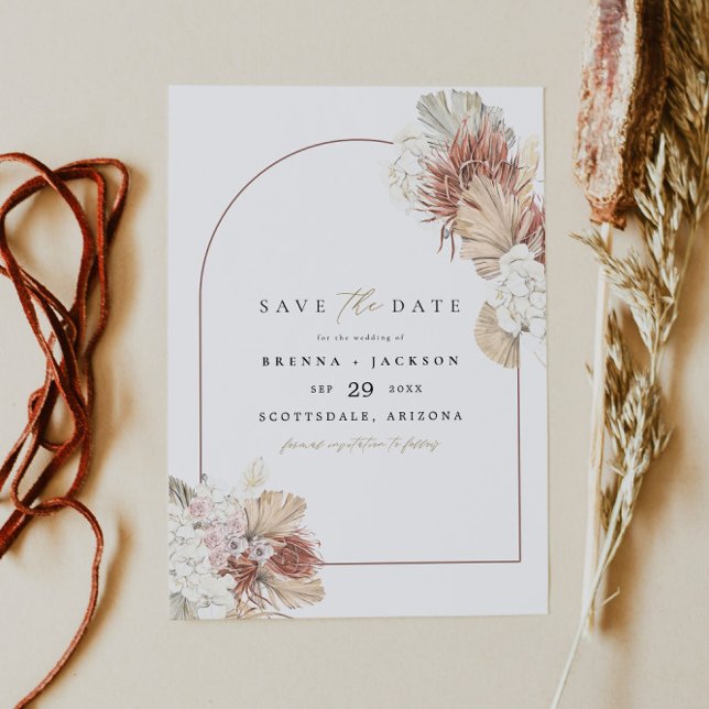 BRENNA Boho Arch Terracotta Palm Save the Date Invitation (Creator Uploaded)