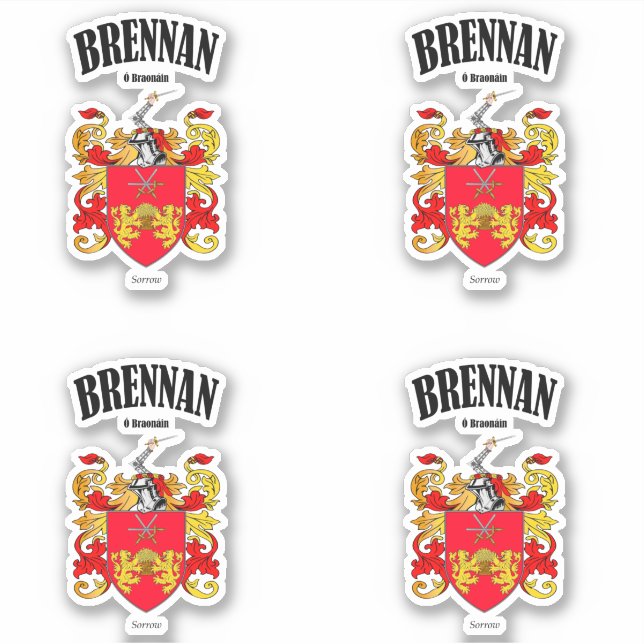 Brennan Crest Irish Translation & Meaning (x4) Sticker (Front)