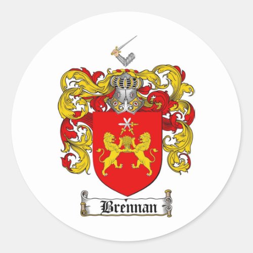 BRENNAN FAMILY CREST _  BRENNAN COAT OF ARMS CLASSIC ROUND STICKER