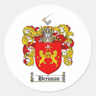 BRENNAN FAMILY CREST -  BRENNAN COAT OF ARMS CLASSIC ROUND STICKER