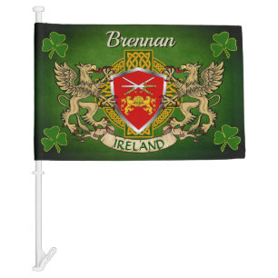 Brennan Irish Shield & Celtic Cross Personalized Car Flag