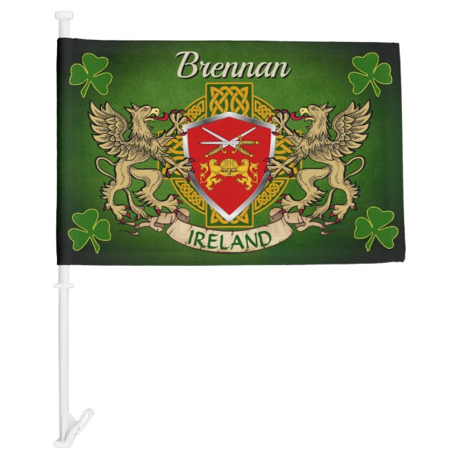 Brennan Irish Shield & Celtic Cross Personalized Car Flag (Front)