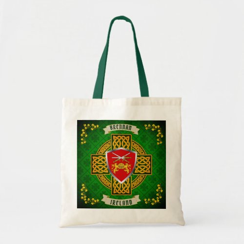 Brennan Irish Shield  Celtic Cross Personalized  Tote Bag