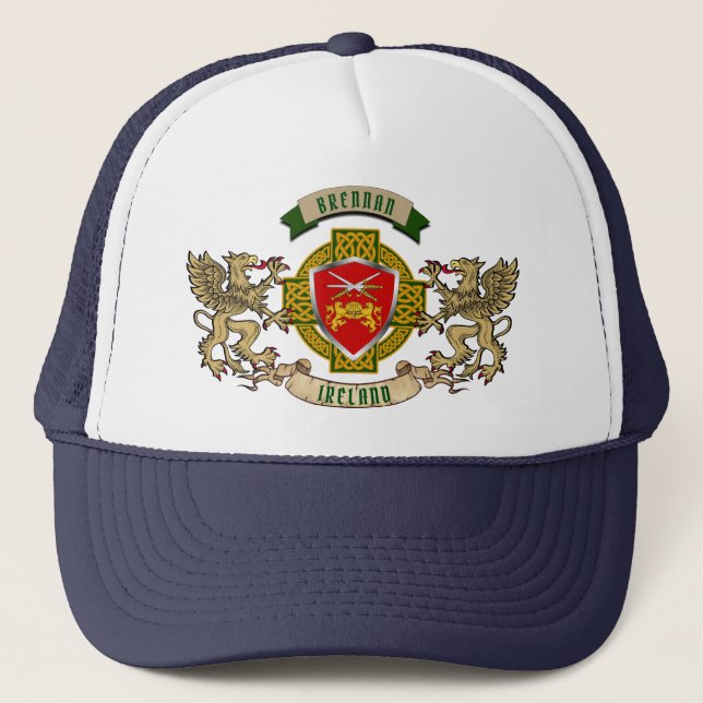 Brennan Irish Shield & Griffins Personalized  Trucker Hat (Front)