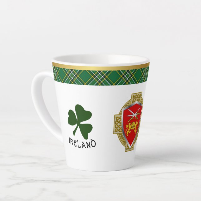 Brennan Irish Shield & Tartan Personalized Latte Mug (Left Angle)