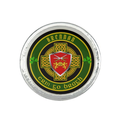 Brennan Irish Shield wCeltic Cross Personalized  Ring