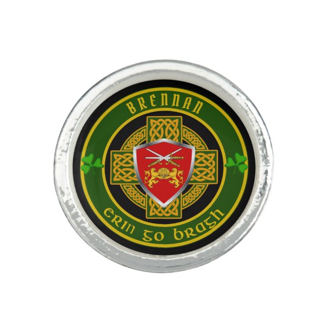Brennan Irish Shield w/Celtic Cross Personalized  Ring (Front)
