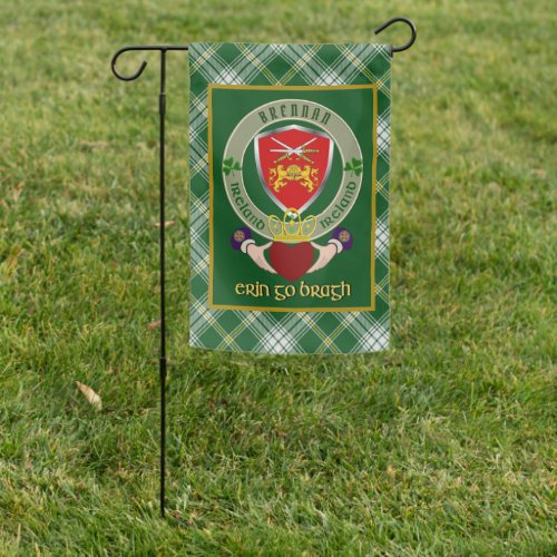 Brennan Irish Shield wCladdagh Personalized  Garden Flag