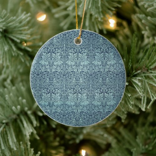 Brer Rabbit by William Morris Blue Textile Pattern Ceramic Ornament