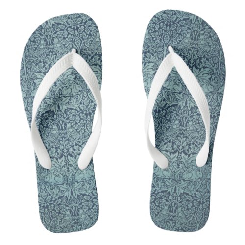 Brer Rabbit by William Morris Blue Textile Pattern Flip Flops