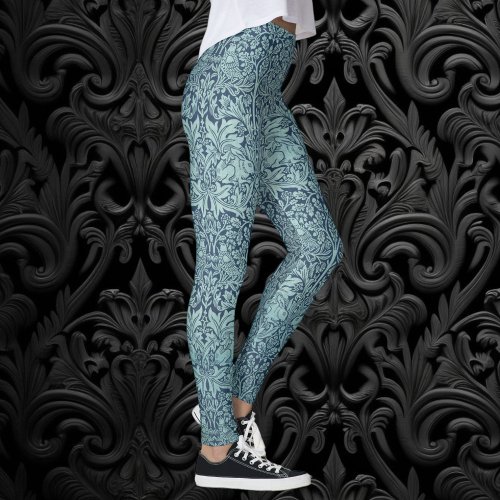 Brer Rabbit by William Morris Blue Textile Pattern Leggings