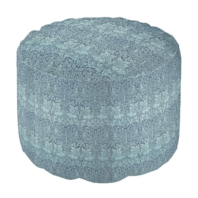 Brer Rabbit by William Morris Blue Textile Pattern Pouf (Angled Back)