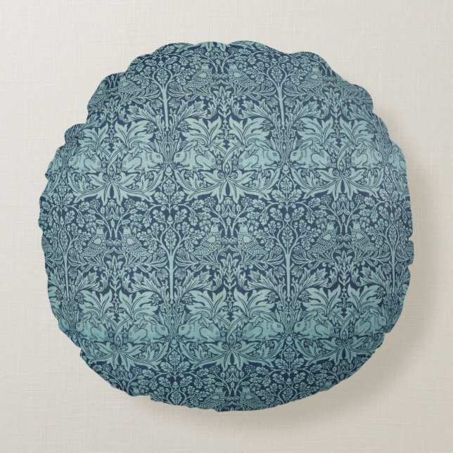 Brer Rabbit by William Morris Blue Textile Pattern Round Pillow (Front)