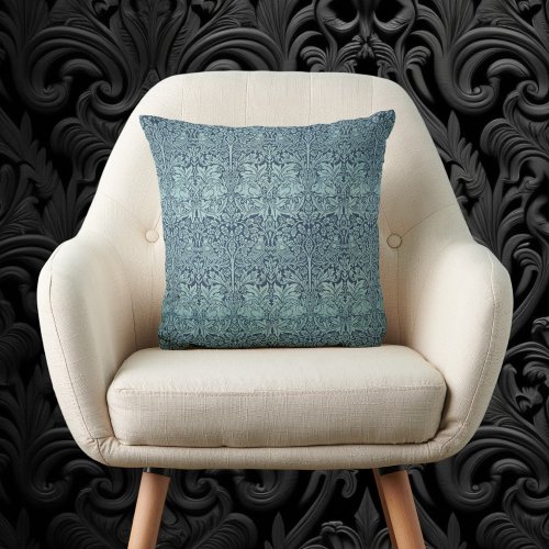 Brer Rabbit by William Morris Blue Textile Pattern Throw Pillow