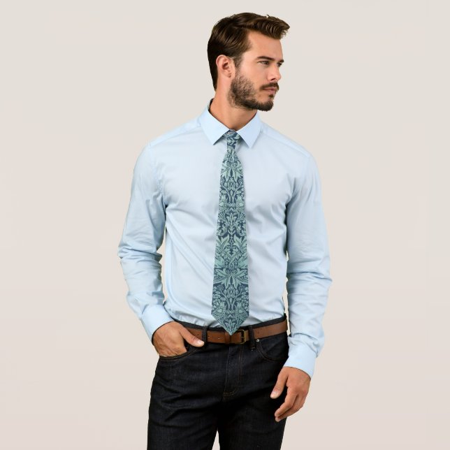 Brer Rabbit by William Morris Blue Textile Pattern Tie (In Situ)
