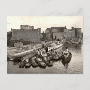 Brest Castle Harbor Vintage Tugboats Postcard