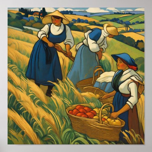 Breton women working in the field poster