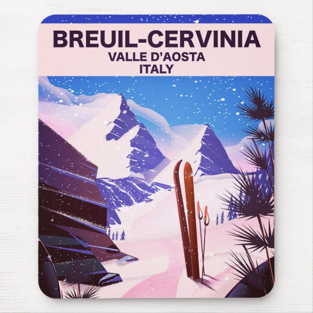 Breuil-Cervinia, Valle d’Aosta, italy, ski poster Mouse Pad (Front)