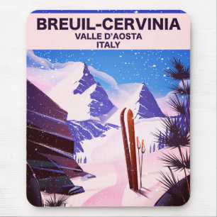 Breuil-Cervinia, Valle d’Aosta, italy, ski poster Mouse Pad
