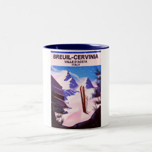 Breuil-Cervinia,Valle d’Aosta, italy,ski poster Two-Tone Coffee Mug