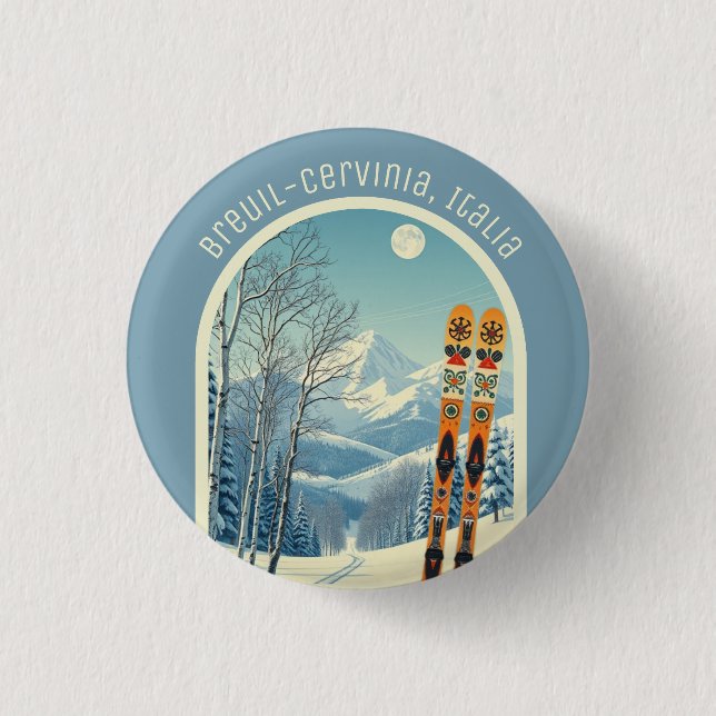 Breuil Cervinia Valtournenche italy ski Magnet Button (Front)