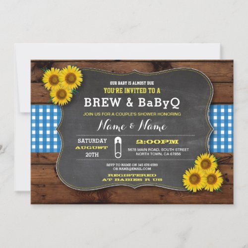 Brew and BABYQ Baby Shower Blue Sunflower Invitation