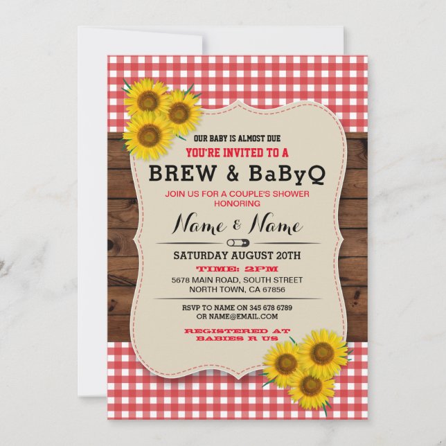 Brew and BABYQ Baby Shower Red Sunflower Invite (Front)