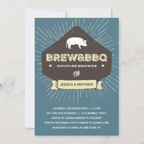 Brew  BBQ  Rustic Couples Wedding Shower Invitation