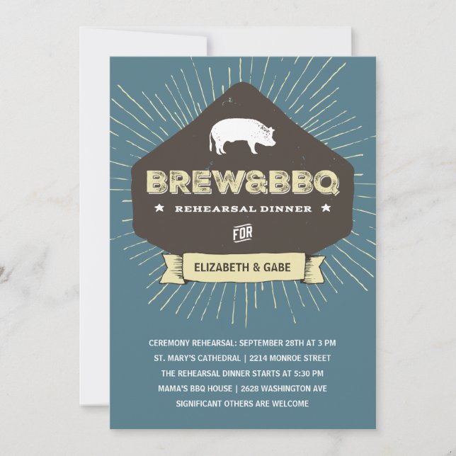Brew & BBQ | Rustic Rehearsal Dinner Invitation (Front)