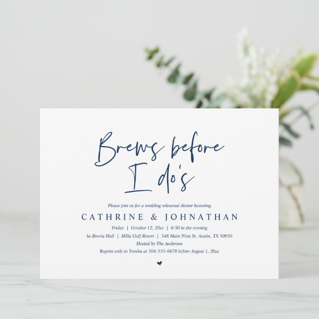 Brew before I do's, Wedding Rehearsal Dinner Invit Invitation (Standing Front)