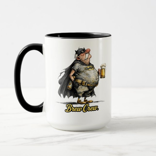 Brew Crew Beer Superhero Funny Tee Mug (Left)