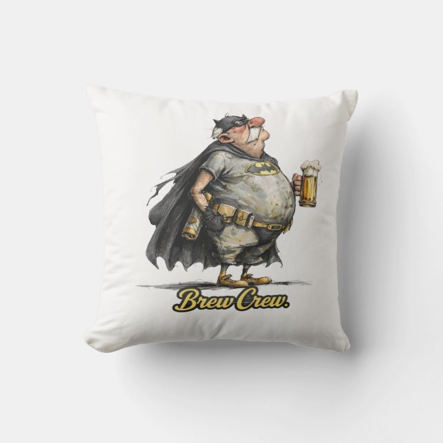 Brew Crew Beer Superhero Funny Tee Outdoor Pillow (Front)