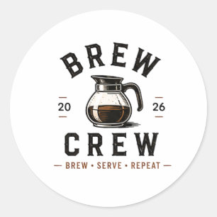 ☕ Brew Crew Coffee Shop Staff Logo ☕ Classic Round Sticker