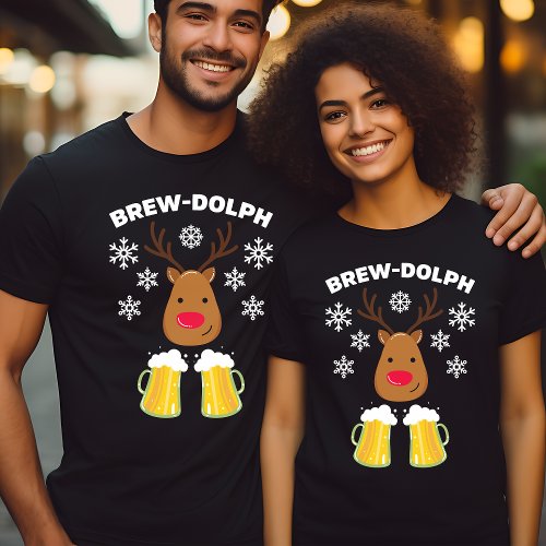 Brew-Dolph Funny Reindeer Beer Christmas Rudolph T-Shirt