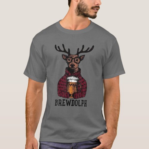 Brew Dolph Funny Rudolph Beer Drink Christmas Holi T_Shirt