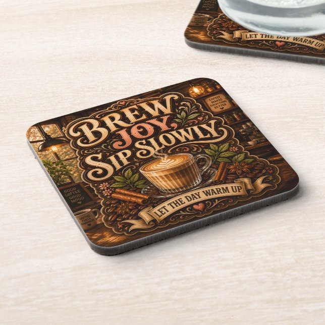 Brew Joy, Sip Slowly Beverage Coaster (Left Side)