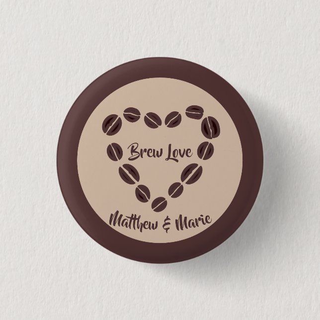 Brew Love Coffee Bean Heart Button (Front)