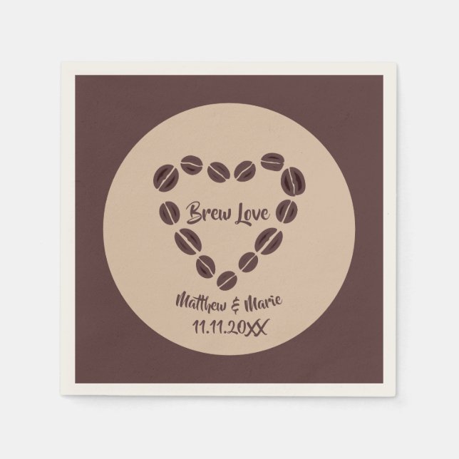 Brew Love Coffee Bean Heart Napkins (Front)
