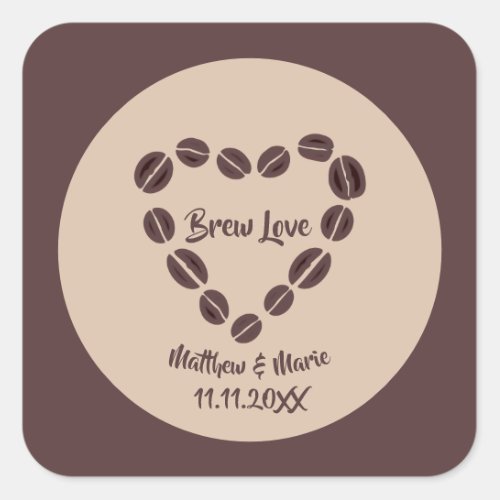 Brew Love Coffee Bean Heart Square Sticker