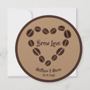 Brew Love Coffee Bean Heart Wedding Invitation
