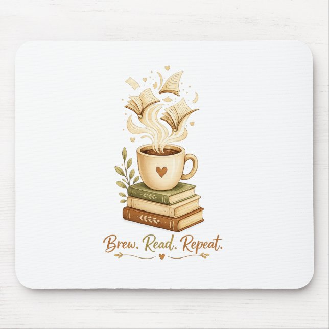 Brew. Read. Repeat. | Cozy Coffee & Book Lover  Mouse Pad (Front)
