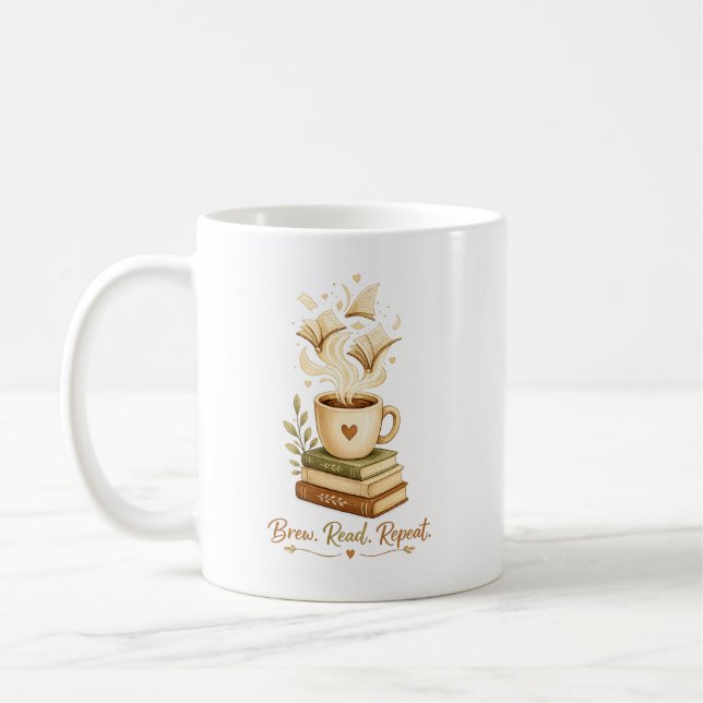 Brew. Read. Repeat. | Cozy Coffee & Book Lover  Mug (Left)