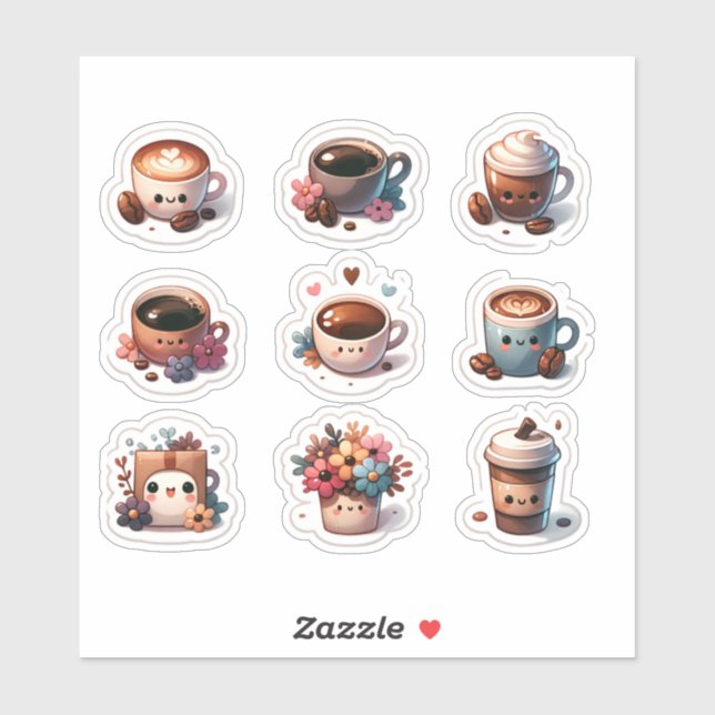 "Brew-tiful Coffee Cups Set" Sticker (Sheet)