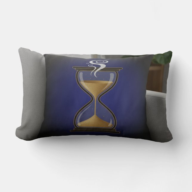 "Brew Time" Pillow – Hourglass and Coffee Design,  (Front)
