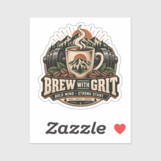 Brew With Grit Vintage Coffee Fitness Strength Sticker
