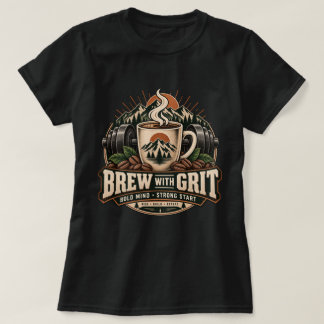 Brew With Grit Vintage Coffee Fitness Strength T-Shirt