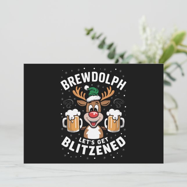 Brewdolph Let's Get Blitzened Christmas Reindeer B Holiday Card (Standing Front)