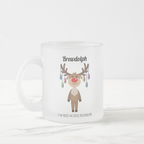 Brewdolph the Red Nosed Reinbeer Frosted Glass Coffee Mug